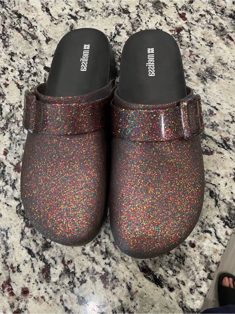 Melissa Women's Glitter Clog Mules - Multicolor Sparkle on Black Base